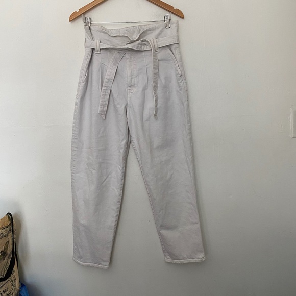 MOTHER The Greaser Paperbag Belted Waist Straight-Leg Jeans in Chalk White - Picture 2 of 8